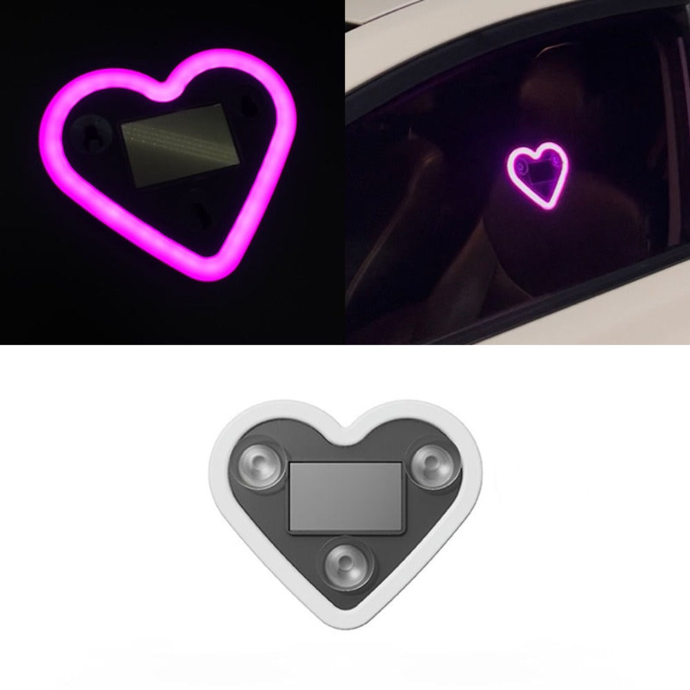 Car Interior Neon Heart Lights Solar USB Rechargeable 5 Lighting Modes Vibration-Sensing Auto On/Off Dashboard Decoration for Cars Trucks SUVs, 2pcs Set Iridescent Pink Blue Red Ice Blue Gift