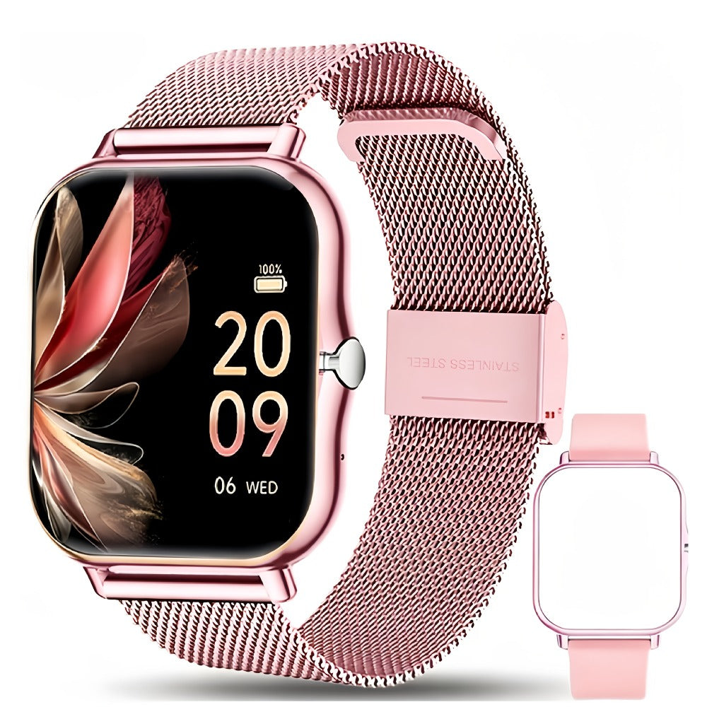 Calling Smartwatch for Men Women Heart Rate Monitor Sleep Tracker Multiple Sport Modes Music Control Weather IP67 Waterproof Magnetic Charging Android iPhone Compatible – Black Pink Silver Gold
