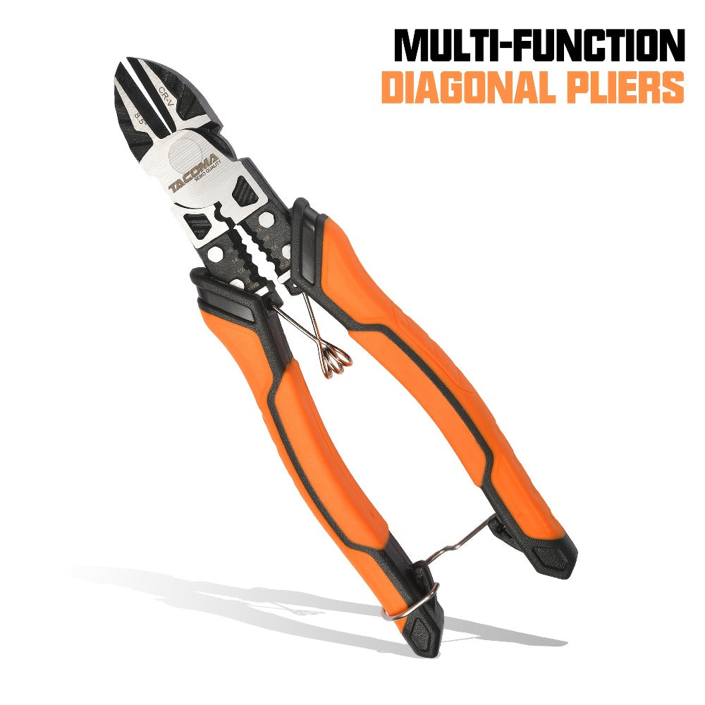 Pliers Set 9-in-1 Multi-Function Industrial Grade, 8.5" Lineman Pliers, 8.5" Long Nose Pliers, 8" Diagonal Side Cutters, CRV Steel TPR Handle Wire Stripper Crimper Cutter for Electrical & Auto Repair