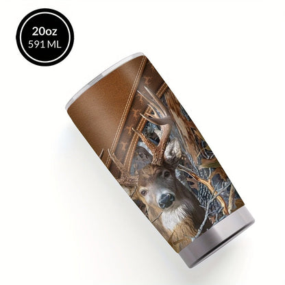Insulated Tumbler 20oz Forest Hunting Graphic in Brown 304 Stainless Steel with Lid and Straw