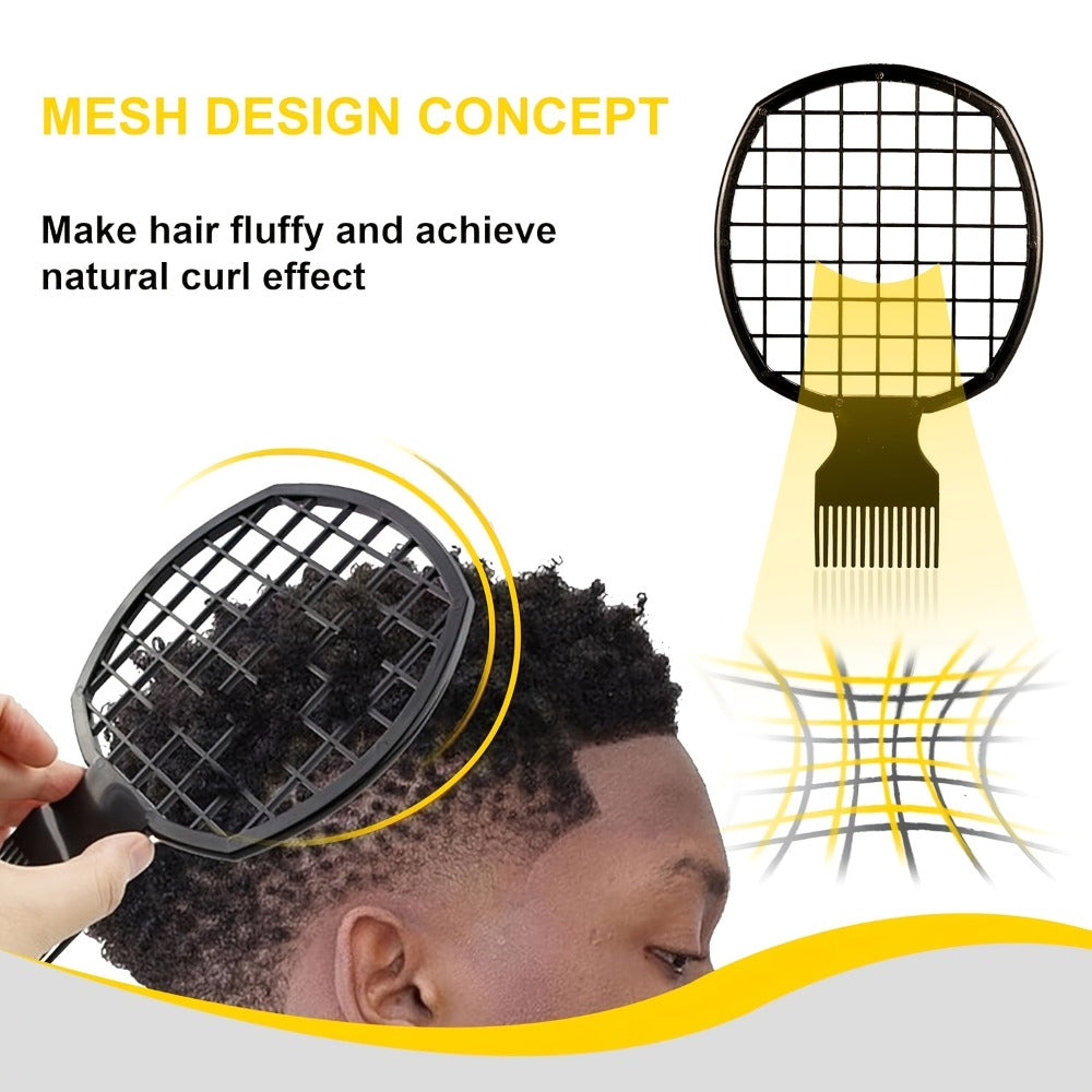 Twist Sponge Brush & Styling Comb Set for Curly Natural Black Hair — Afro Coil Definer with Metal Pick, Loc & Short Hair Grooming Tools for Men & Women