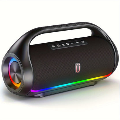 JYX D20 Portable Bluetooth Boombox Speaker with 3D Surround Sound, RGB Disco Lights, Deep Bass Boost, TWS Stereo, 8-10H Playtime, MicroSD USB AUX for Outdoor Party, Camping & Indoor Use