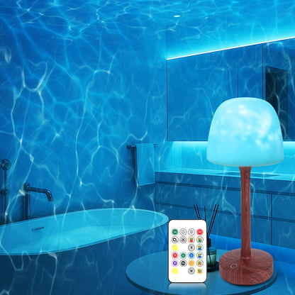 16-Color Rechargeable Atmosphere Lamp, Cordless Ocean Wave Night Light with Remote for Bedroom or Bathroom