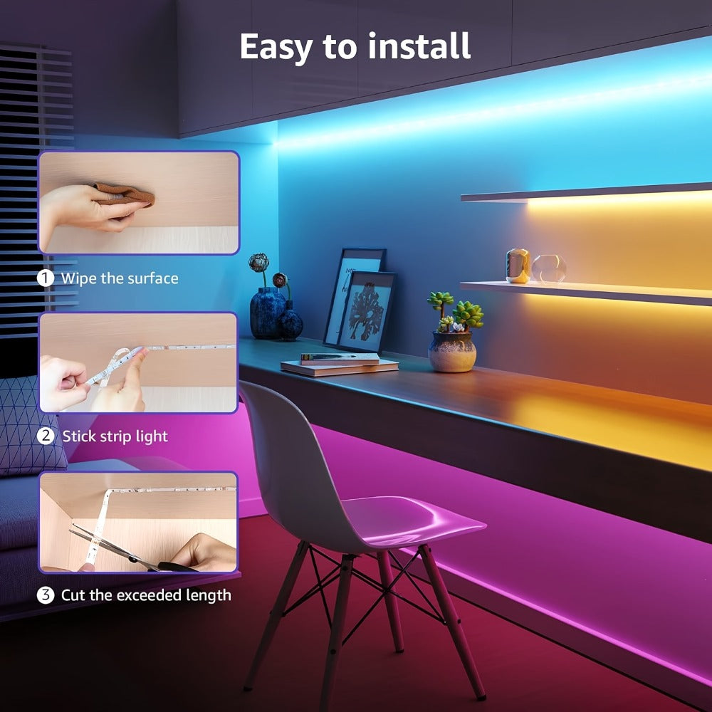 RGB LED Strip Lights USB Powered TV Backlight with Remote Control - 16 Color Changing Dimmable Cuttable for TV PC Bedroom Gaming Room Bookshelf Desk Party Home Ambiance Lighting 13FT 20FT