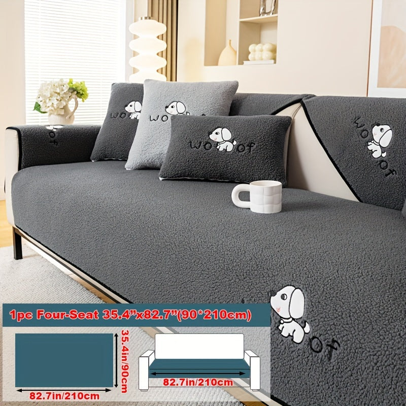 Sofa Cover Embroidered Plush-Texture Panels for Single to 4 Seats, Backrest, Armrest or Pillowcase