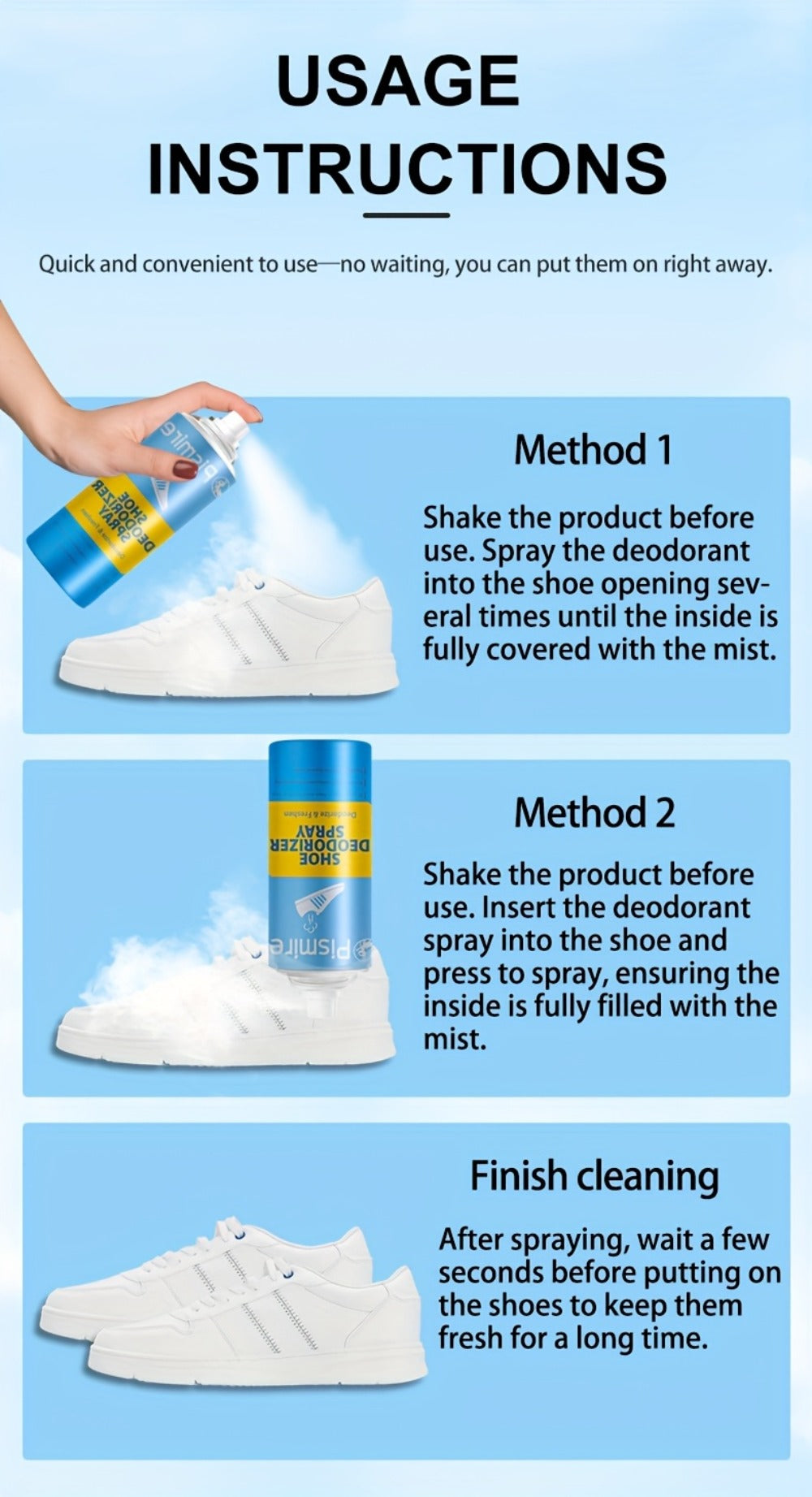 Plismire Shoe Deodorizer Spray, 260 ml Can for Shoes, Socks, Shoe Cabinets, Locker Rooms and Gyms