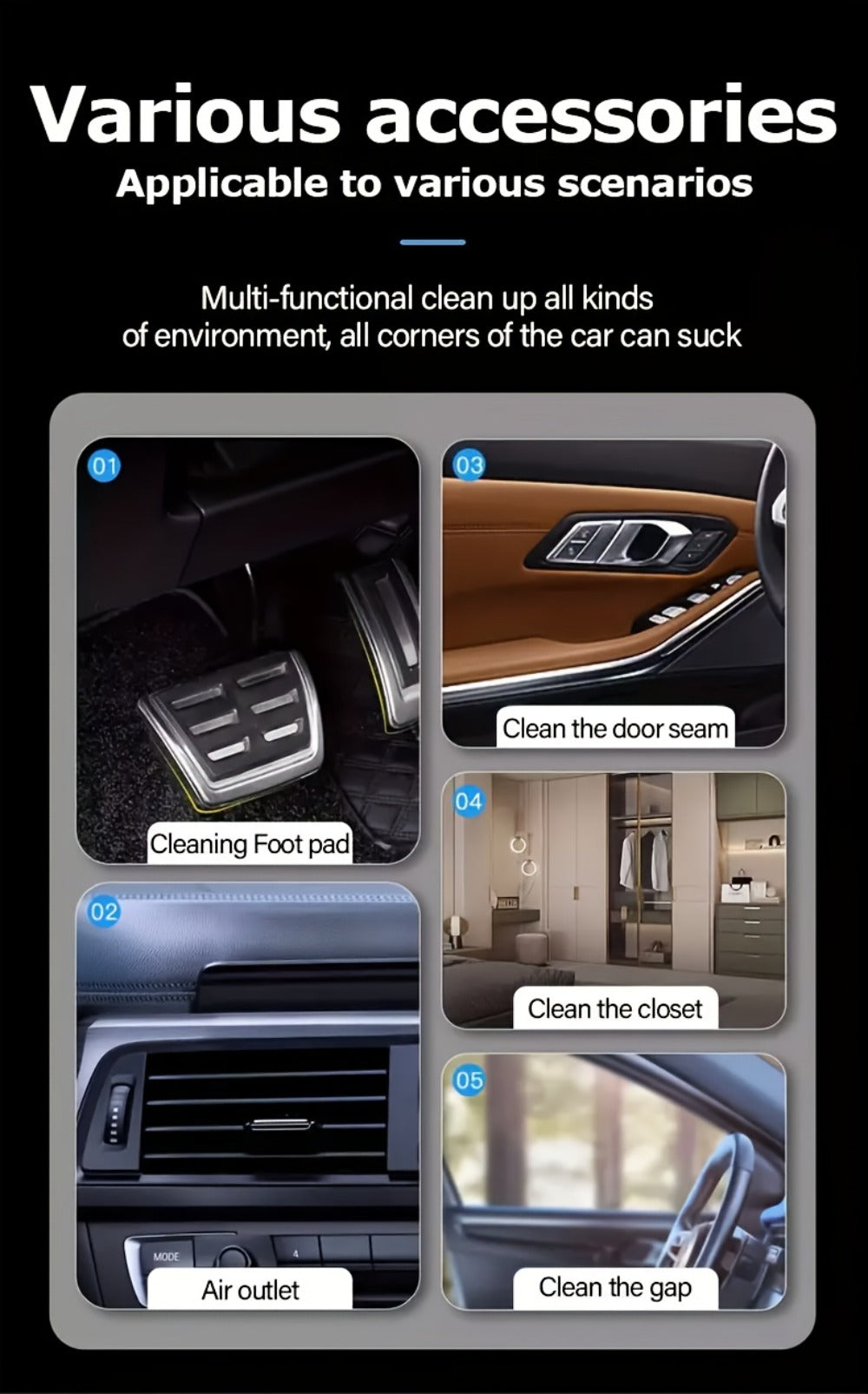 Handheld Vacuum Cleaner and Air Duster with Blow-Suction Modes, Six Attachments and Two Power Options