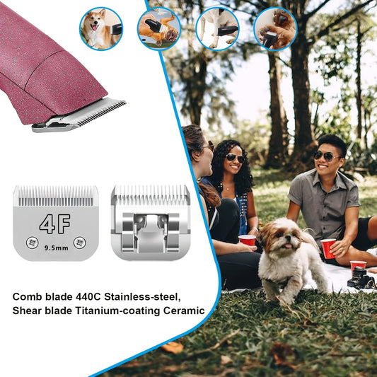 Dog Clipper Replacement Blades – Ceramic & Carbon Steel Detachable Blades in 5 Sizes (3F/4F/5F/7F/10#) | Compatible with Andis AG/AGC, Wahl KM2/KM5/KM10, Oster & More | Professional Pet Grooming Accessory