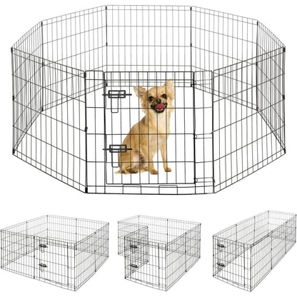 Dog Playpen 8 Panel Foldable Metal Pet Fence with Gate | Heavy-Duty Indoor Outdoor Exercise Pen for Small Dogs & Animals | Portable Kennel Cage | 24 Inch | Multiple Configurations Rectangle Octagon