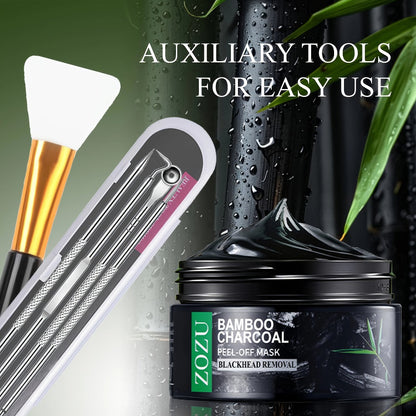 Skincare Set with ZOZU Label, 4 Bamboo Charcoal Items Including Cleanser Mask Essence and Brush Tool
