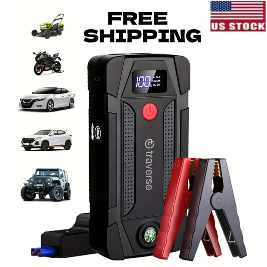Car Jump Starter 1000A Peak 12V – 6400mAh Power Bank, USB Charge Ports & LED Flashlight for Gas & Diesel Cars, Single or 2-Pack