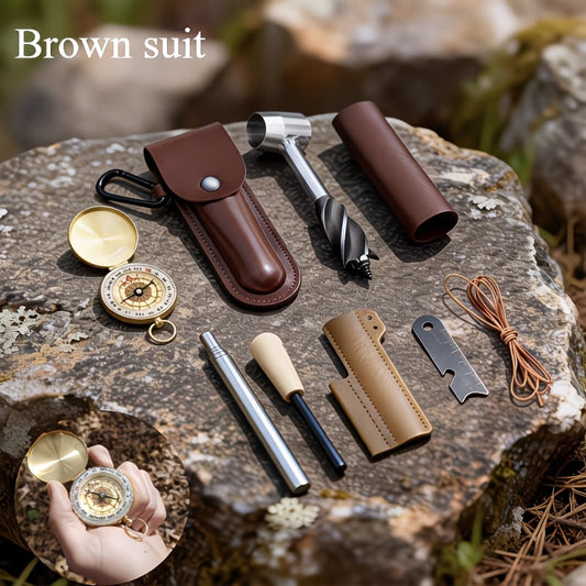 9-Piece Primitive Fire Drill Survival Kit – Flint & Compass