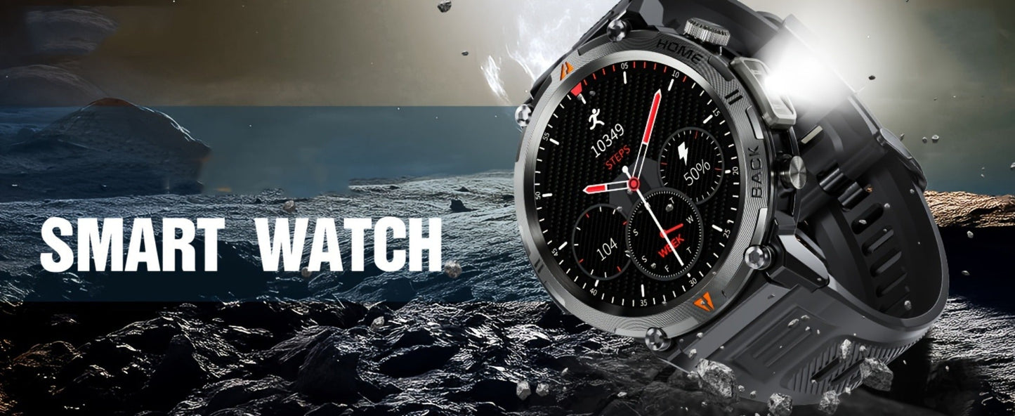 Smartwatch for Men 1.45 Inch Tactical Watch with LED Lighting and Bluetooth 5.2 Calling in Two Strap Styles