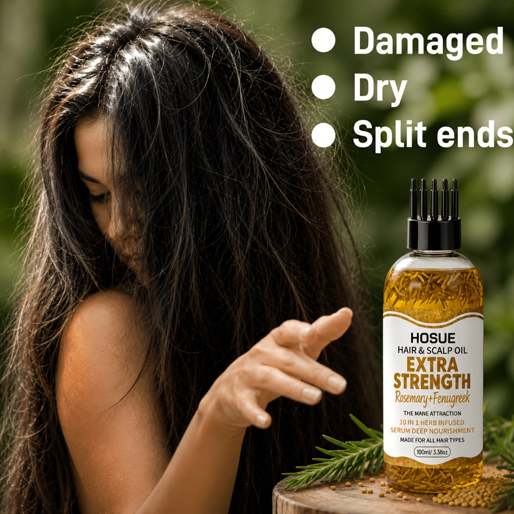 Fenugreek & Rosemary Hair Growth Oil 10-in-1 — Batana Argan Pumpkin Seed Scalp Nourishing Strengthening Repair Serum for Thinning Hair, Women & Men, 3.4oz