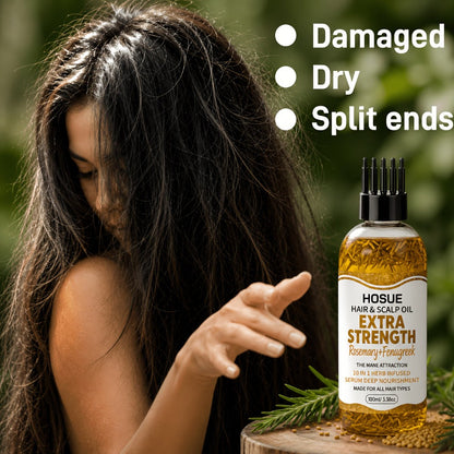Fenugreek & Rosemary Hair Growth Oil 10-in-1 — Batana Argan Pumpkin Seed Scalp Nourishing Strengthening Repair Serum for Thinning Hair, Women & Men, 3.4oz