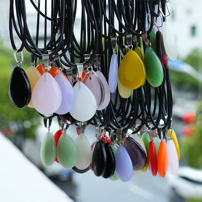Forty-Piece Multicolor Teardrop Pendant Necklace Set with 20 Faux Crystal Charms and 20 Black Cords