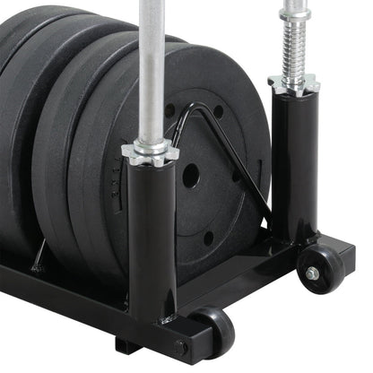 Barbell & Weight Plate Storage Rack with Wheels & Handle – 300 lb Capacity, 2 Barbell Holders, 4 Plate Slots, Powder Coated Steel for Home Gym & Garage Organization