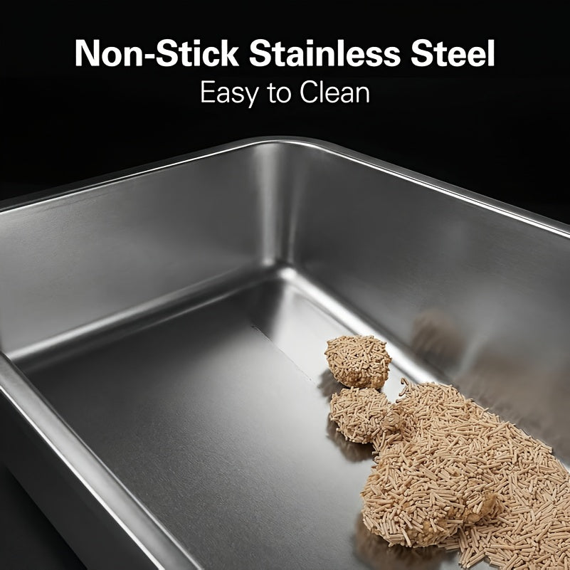 Large Stainless Steel Cat Litter Box 24x16x6 Inch Heavy Duty Rust-Proof Easy Clean Open Top Metal Litter Pan for Big Cats & Rabbits Long-Lasting Durability