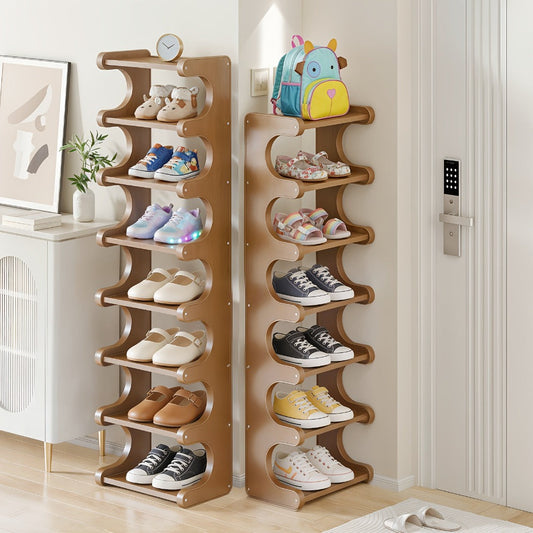 Bamboo Shoe Rack 7 Layer Freestanding – Natural Bamboo Shoe Storage Organizer with Space-Saving Narrow Design, Easy Assembly, Large Capacity for Entryway, Dorm & Apartment