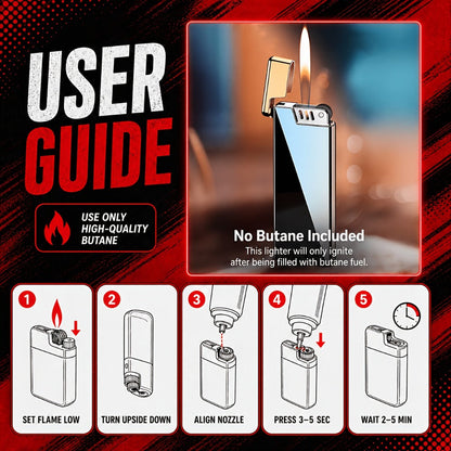 Ultra-Slim Wheel-Ignition Butane Lighter with Adjustable Open Flame in Black or Colorful Ice Finish