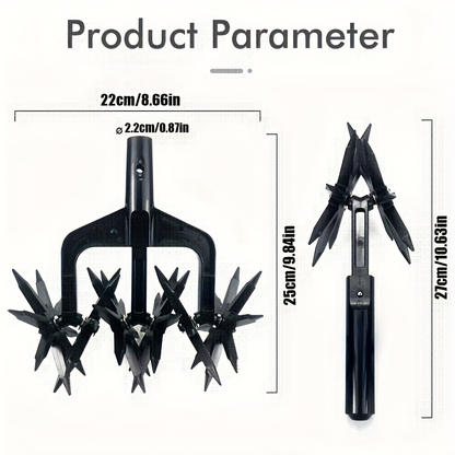 Manual Rotary Garden Cultivator Head with U-Shaped Frame and Detachable Star-Shaped Tine Wheels