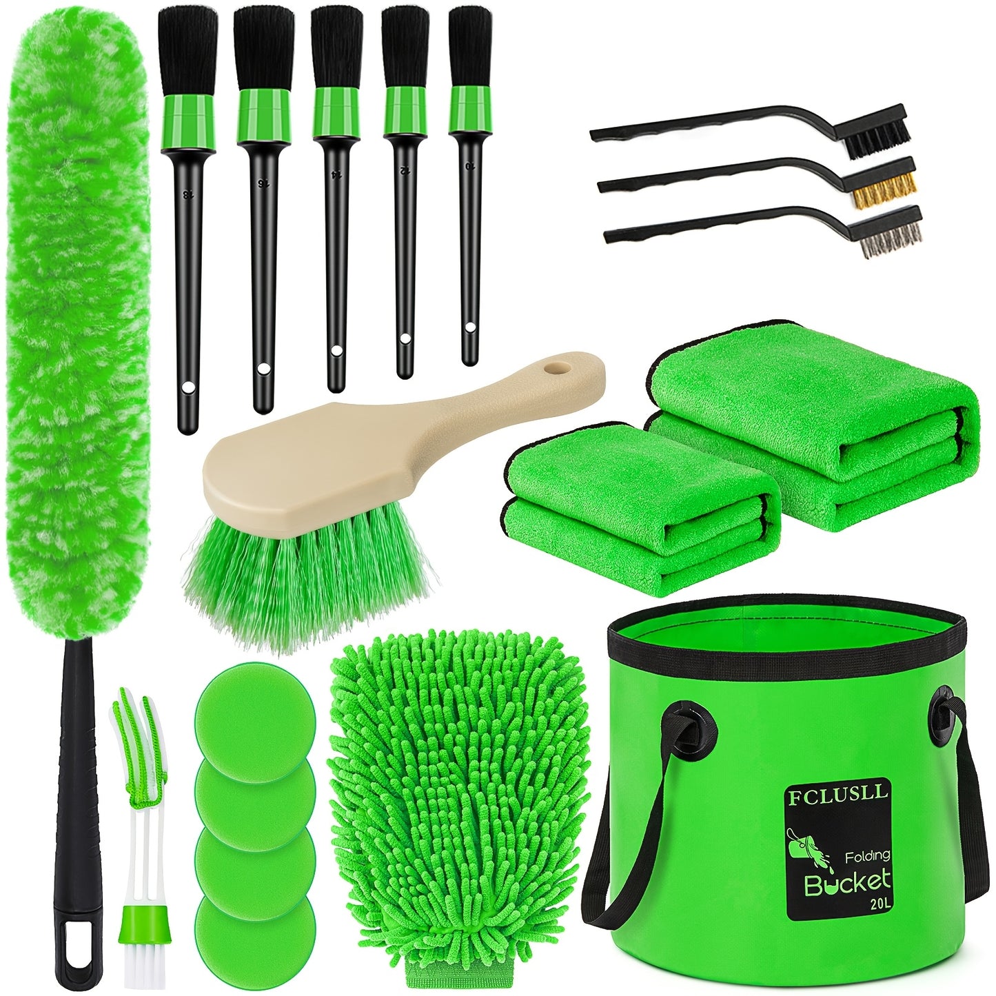 Car Cleaning Kit with Portable Vacuum Cleaner – 17/24/29/32/35pcs Interior Detailing Set with Windshield Cleaner, Drill Brush Set & Interior Brush Set – Complete Auto Care Kit