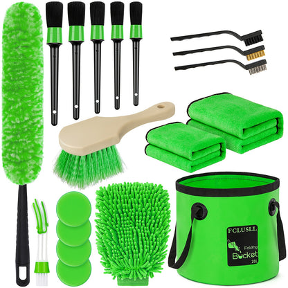 Car Cleaning Kit with Portable Vacuum Cleaner – 17/24/29/32/35pcs Interior Detailing Set with Windshield Cleaner, Drill Brush Set & Interior Brush Set – Complete Auto Care Kit