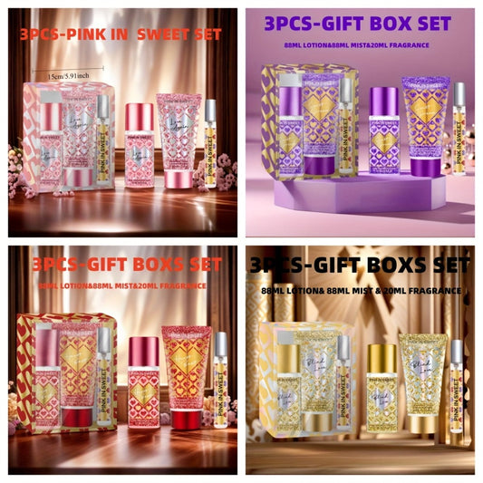 Perfume Gift Set for Women 3-Piece Body Spray Moisturizing Cream Mini EDP Sweet Gourmand Fragrance Long Lasting Date Night Party Birthday Gift