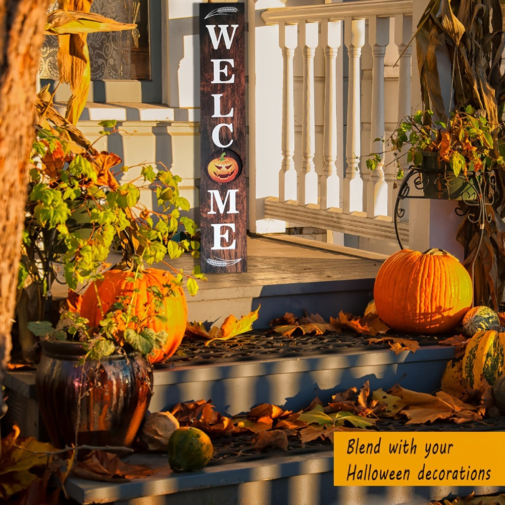 Seasonal Welcome Porch Sign with 12 Interchangeable Icons, 47-Inch Leaner Board in Six Color Options