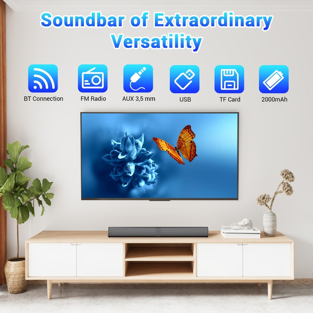 2-in-1 Detachable Wireless Soundbar for Smart TV – Surround Sound Bar with Bluetooth, RCA & AUX, Volume Control, Compatible with TV, PC, Gaming & Projectors