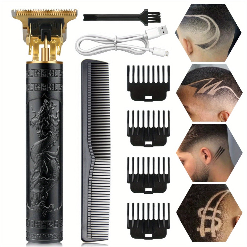 T-Blade Hair Trimmer with Four Guide Combs, USB Cable and Seven Dragon or Buddha Patterned Finish Options