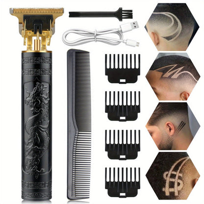 T-Blade Hair Trimmer with Four Guide Combs, USB Cable and Seven Dragon or Buddha Patterned Finish Options