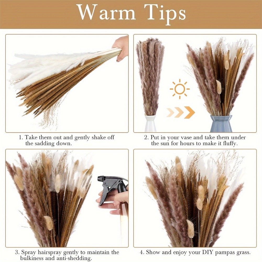 Neutral Pampas Grass and Reed Bouquet in 126 or 400-Piece Options with Trim-to-Length Stems