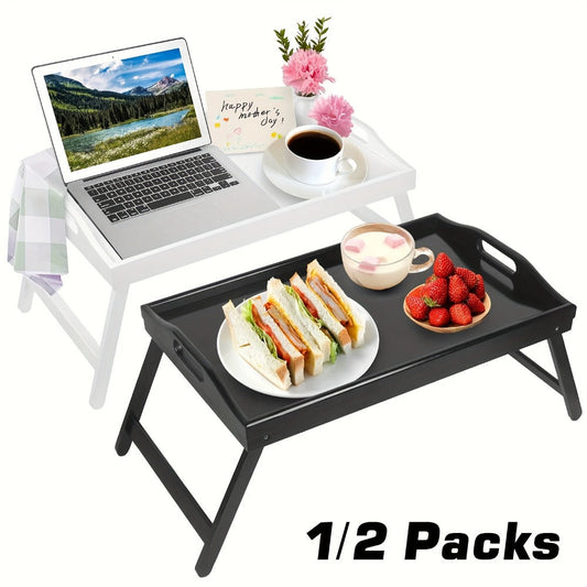 Bamboo Bed Tray Table with Folding Legs & Handles – Breakfast Sofa Lap Desk, 19.32" x 11.83", Natural Bamboo