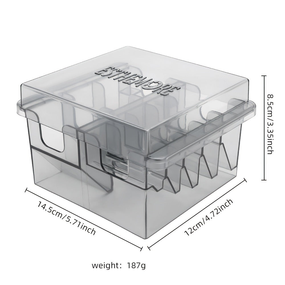 Clear 8-Slot Barber Tool Organizer Box with Lid for Clipper Guards, Combs and Grooming Accessories