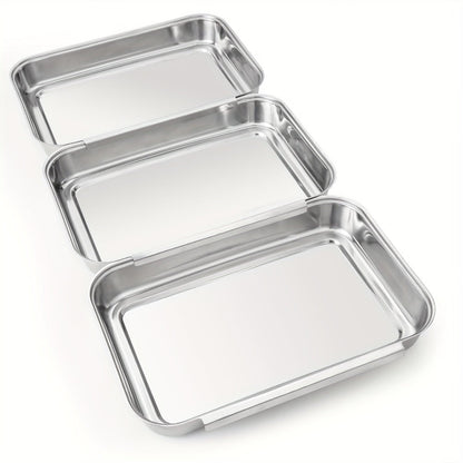 Stainless Steel Breading Tray Set 3-Piece, Food Prep Coating Trays for Breading Chicken Fish Shrimp, Marinating Meat Tray, Oven Safe Baking Tray Set for Kitchen Prep and Holiday Cooking