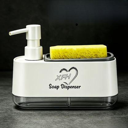 Soap Dispenser with Sponge Holder 2-in-1 - Countertop Dish Soap Pump Dispenser and Sponge Caddy for Kitchen Sink, Multi-Functional Detergent Dispenser with Built-In Sponge Holder, Available in White and Black Upgraded Version