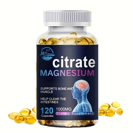 Magnesium Citrate Capsules 1000mg 120 Count — High Absorption Formula for Sleep Relaxation Muscle Health & Natural Energy Support for Women and Men | 60-Day Supply