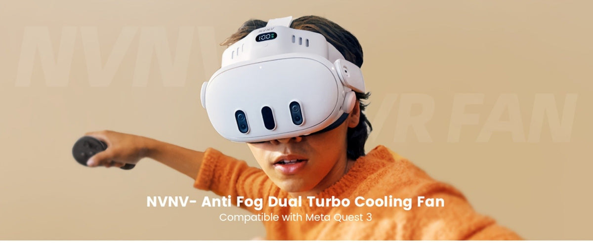 Meta Quest 3 VR Cooling Fan with Anti-Fog Face Pad - Dual Turbo 3-Speed 1000mAh Battery Breathable Face Interface Replacement