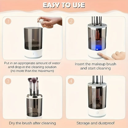 Electric Makeup Brush Cleaner and Dryer with USB Power, Automatic Spinner and Clear Dual-Section Holder