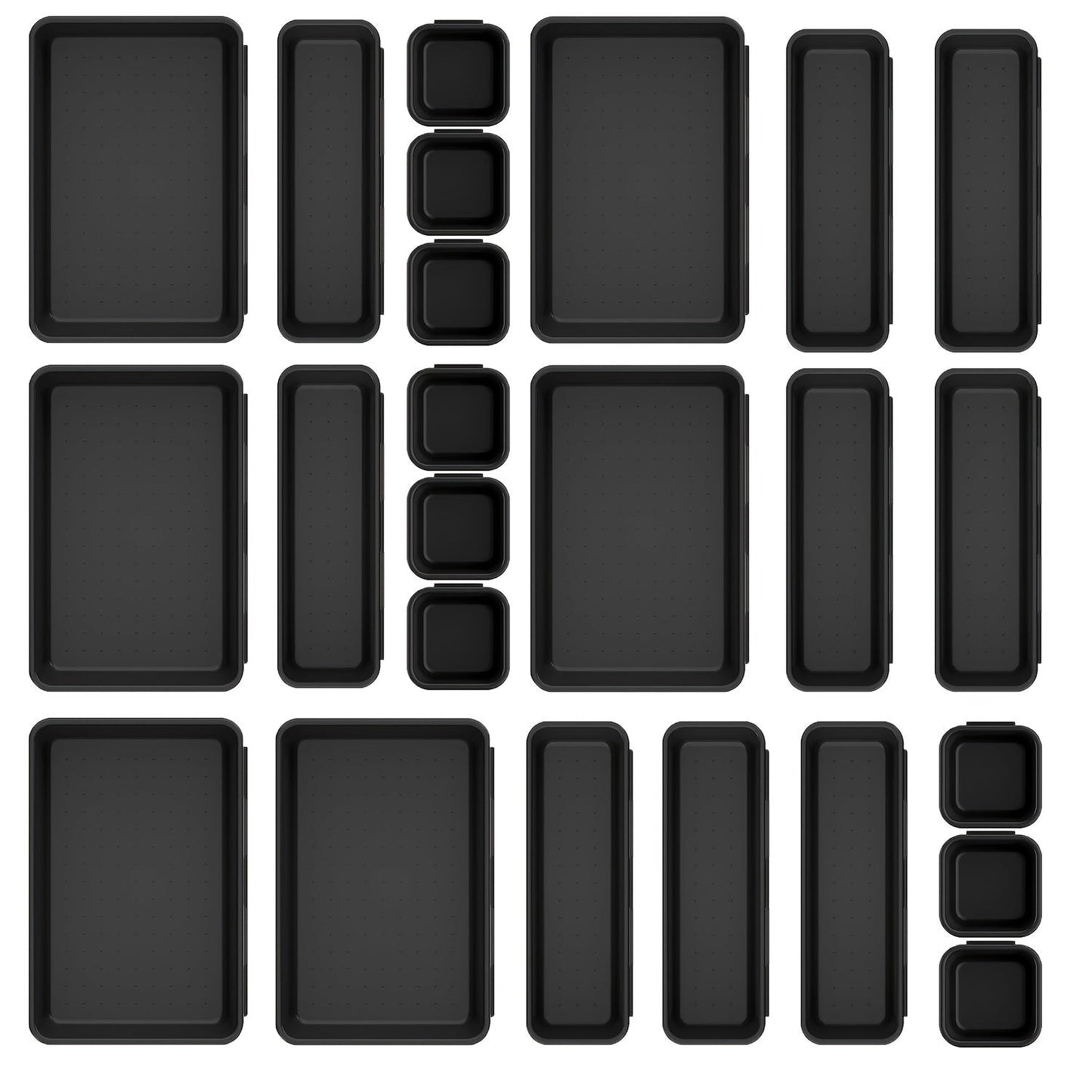 Twenty-Four-Piece Modular Drawer Organizer Tray Set in Black or Pink with Multiple Bin Sizes