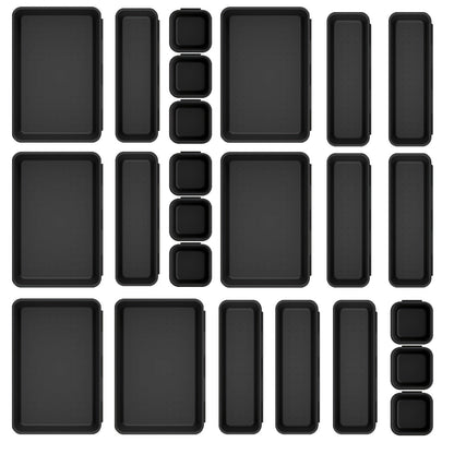 Twenty-Four-Piece Modular Drawer Organizer Tray Set in Black or Pink with Multiple Bin Sizes