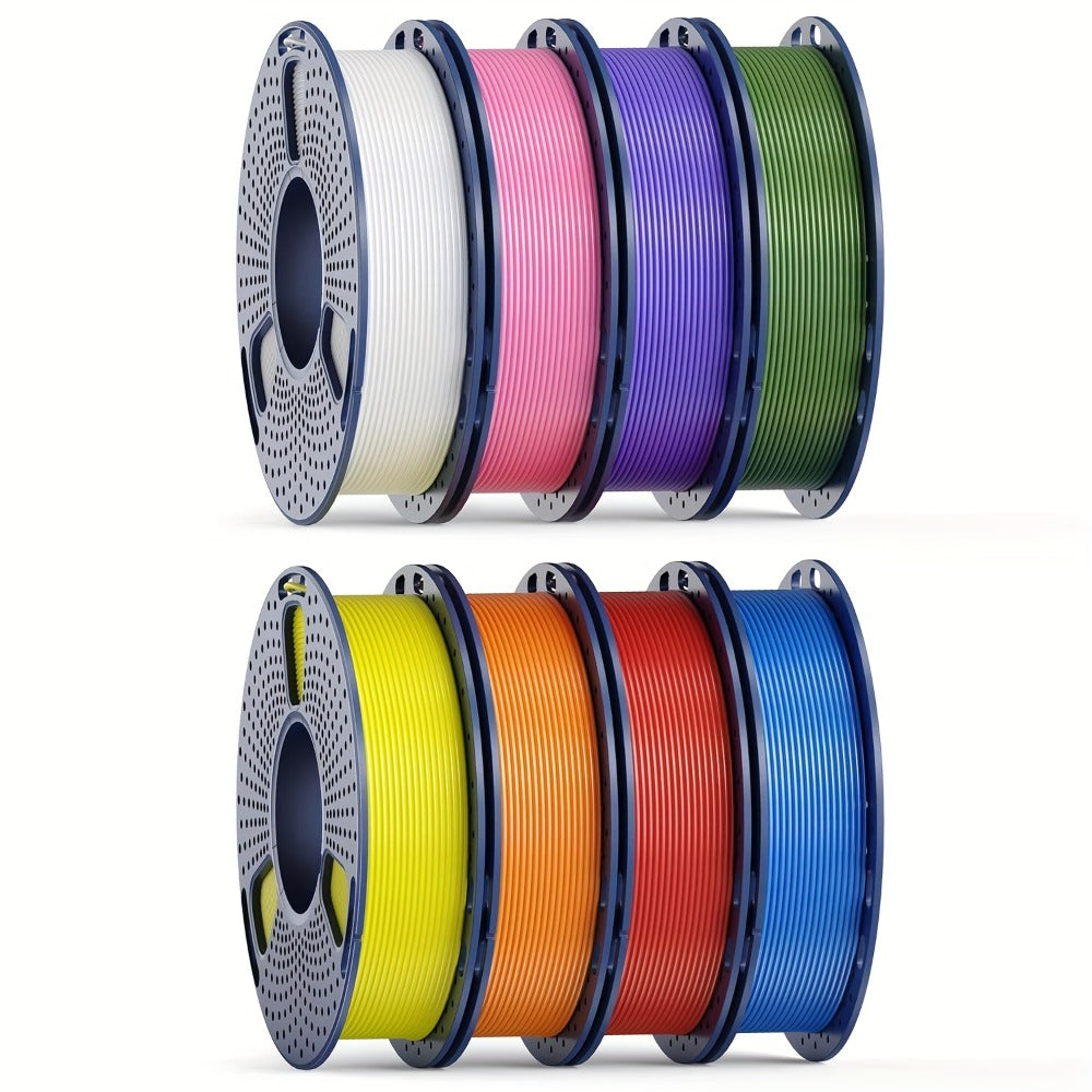 8-Color PLA Filament Bundle 8x250g 2kg – Vacuum Packed Neatly Wound 1.75mm 3D Printer Filament Variety Pack | White Red Orange Yellow Green Blue Cyan Purple | FDM Starter Gift Set