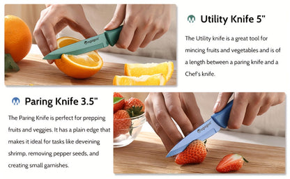 Kitchen Knife Set 14-Piece Rainbow Stainless Steel with Seven Knives and Seven Matching Blade Guards