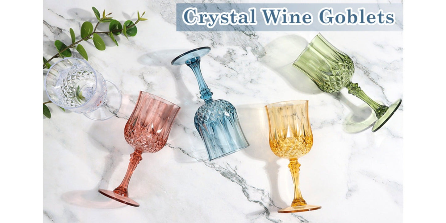 Forty-Eight-Piece 7 oz Plastic Wine Goblet Set in Clear, Orange, Pink, Green, Gold or Blue