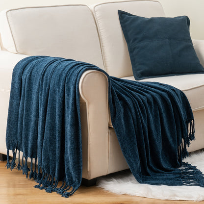Chenille Fringe Throw Blanket – 180-200gsm Velvety Soft Decorative Throw for Sofa & Couch, Home Decor, 50”×60”, 17 Colors