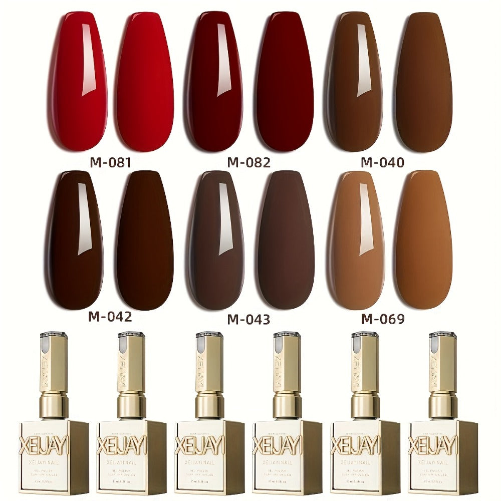Gel Nail Polish Set with XEIJAYI Label, 6 Red Glitter Gel Colors in Gilded Bottle Set 36 for UV LED Cure