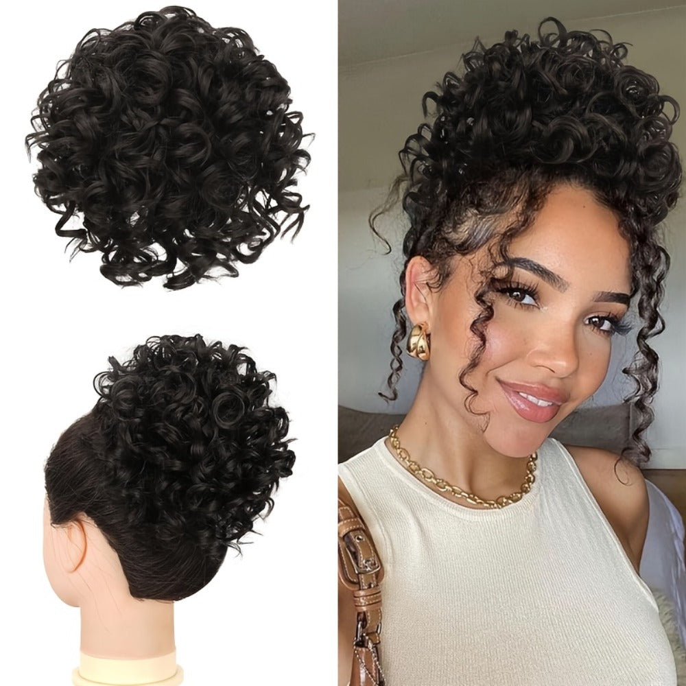 Drawstring Messy Bun Hair Extension 80g Curly Ponytail Voluminous Loose Bun Hairpiece for Women Thinning Hair Natural Look Black Brown Burgundy Ombre 10 Inch