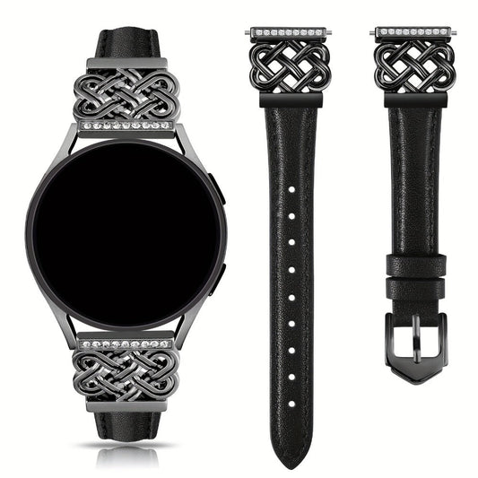 Watch Band in White 20mm Slim Strap with Interlocking Knot Detail for Listed Samsung Galaxy Watch Models