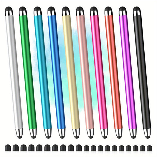Stylus Pen 10 Pack Universal 2-in-1 Touch Screen Pen Compatible with iPad iPhone Android Samsung Galaxy Tablets Laptops Chromebooks Includes 20 Replacement Tips Back to School Gift for Students – Multicolor